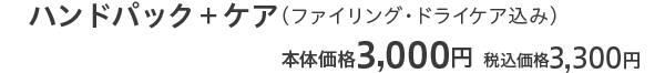 ハンドパック+ケア本体価格3,000円 税込価格3,300円